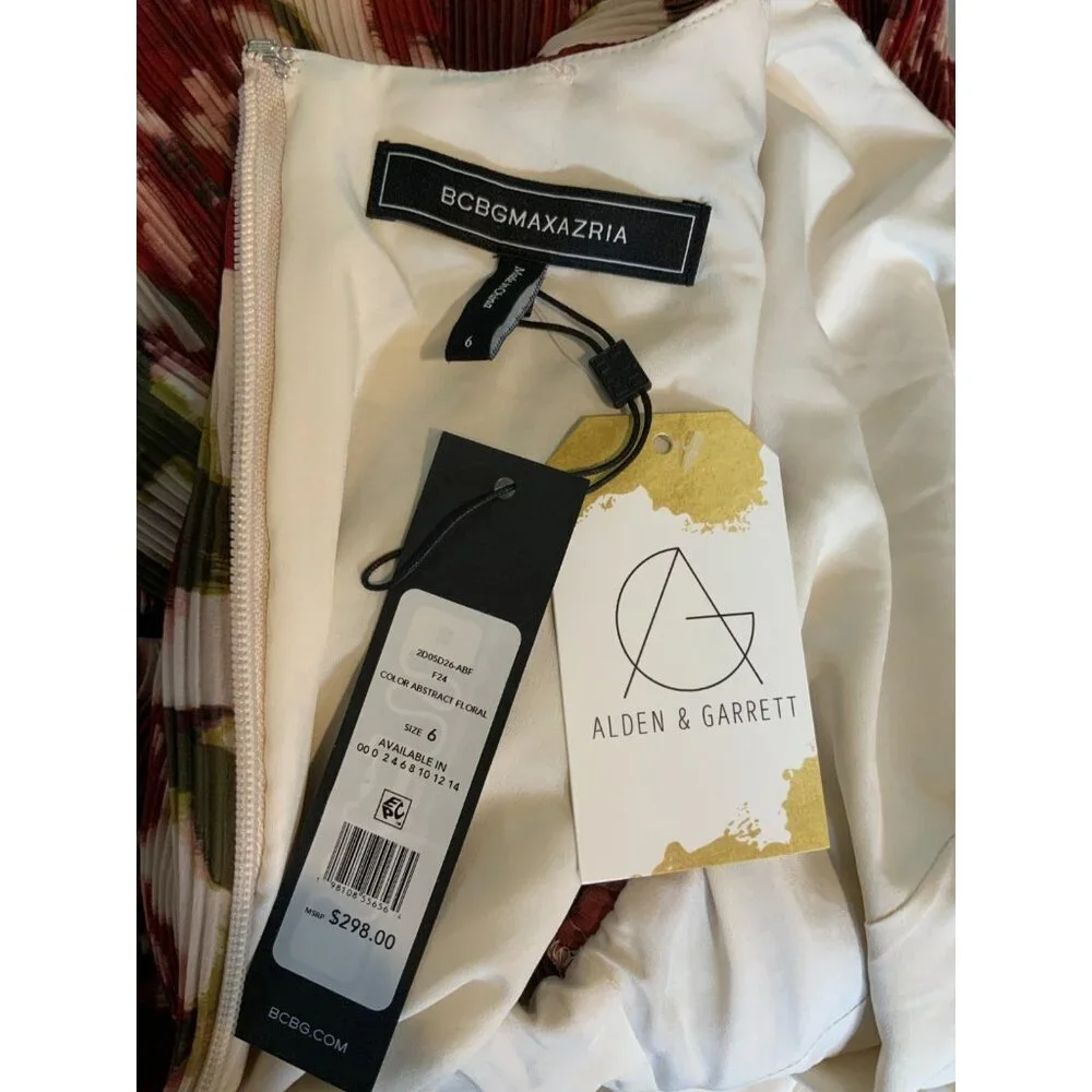 BCBG Max Azria Abstract Floral Accordion Pleated Mini Dress NWT $298, Size 6 - Picture 6 of 7